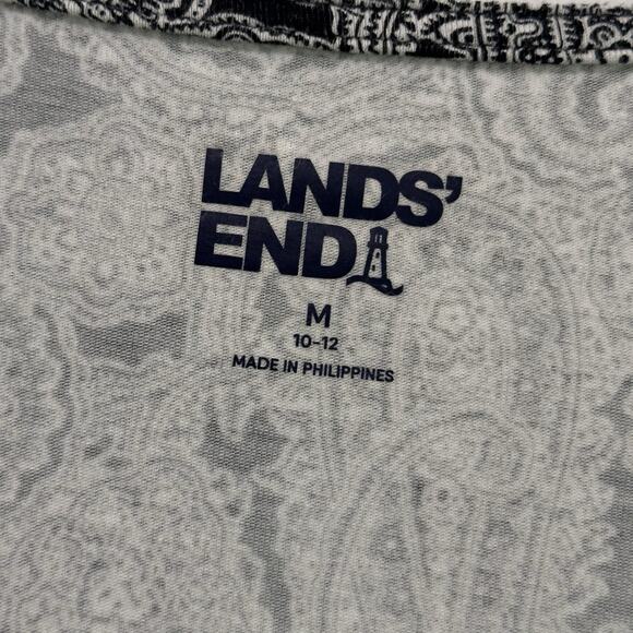 Lands End Square Neck Tee Top M 10/12 Black White Long Sleeve Pullover Stretch - Picture 5 of 10